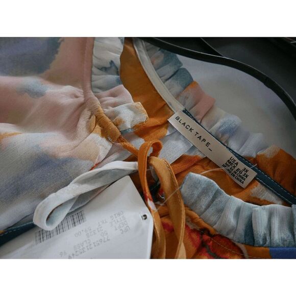 BLACK TAPE Trendy Plus Size Ruffle-sleeve Tiered Maxi Dress In Watercolor Blue P - Picture 11 of 12